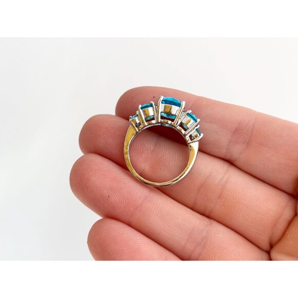 Blue Topaz Semi-Precious Gemstone 925 Sterling Silver Vintage Ring - sz 6 - Picture 6 of 11